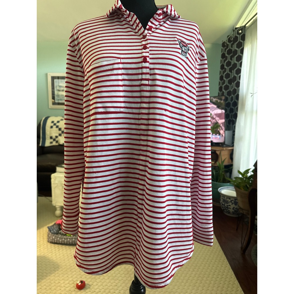 Columbia Golf NC State Wolfpack Striped Long Sleeve Polo Shirt Red White XXL